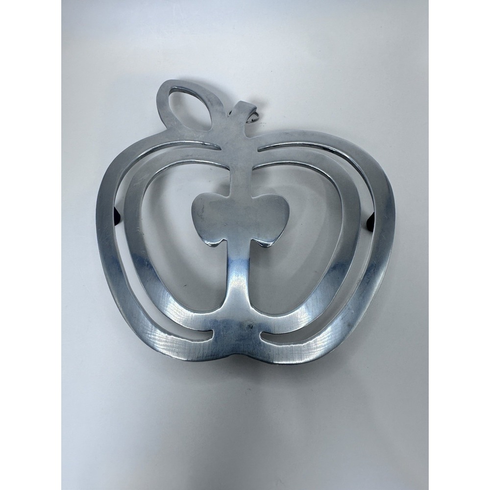 Copco Apple Polished Aluminum Wall Hanging or Footed Trivet‎ Decoration Silver